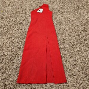 Michael Kors Collection Poppy Red One Shoulder Ribbed Maxi Dress CKA7230020 L